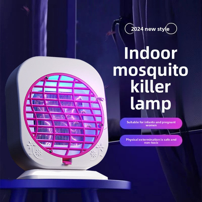 Lámpara antimosquitos portátil recargable por USB con ventilador.