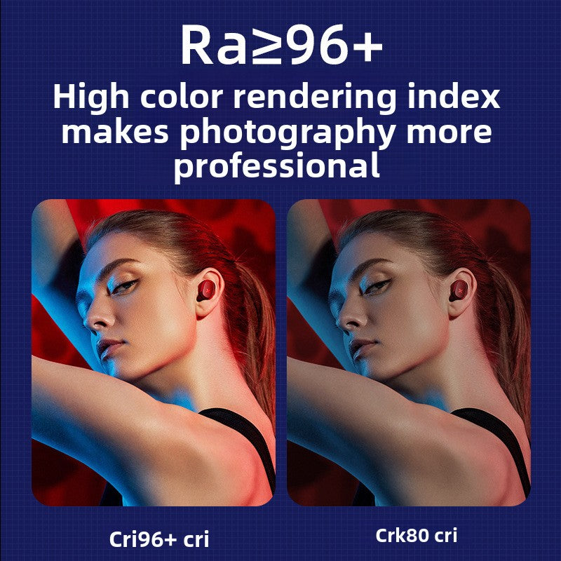 Lámpara de estudio profesional RGBW para fotografía con control de color completo.