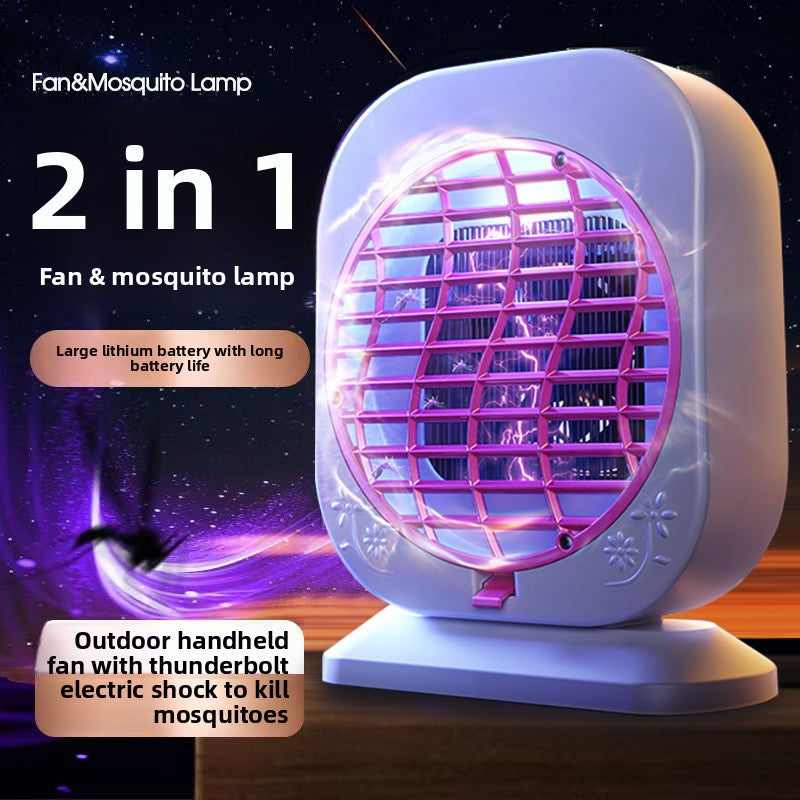 Lámpara antimosquitos portátil recargable por USB con ventilador.